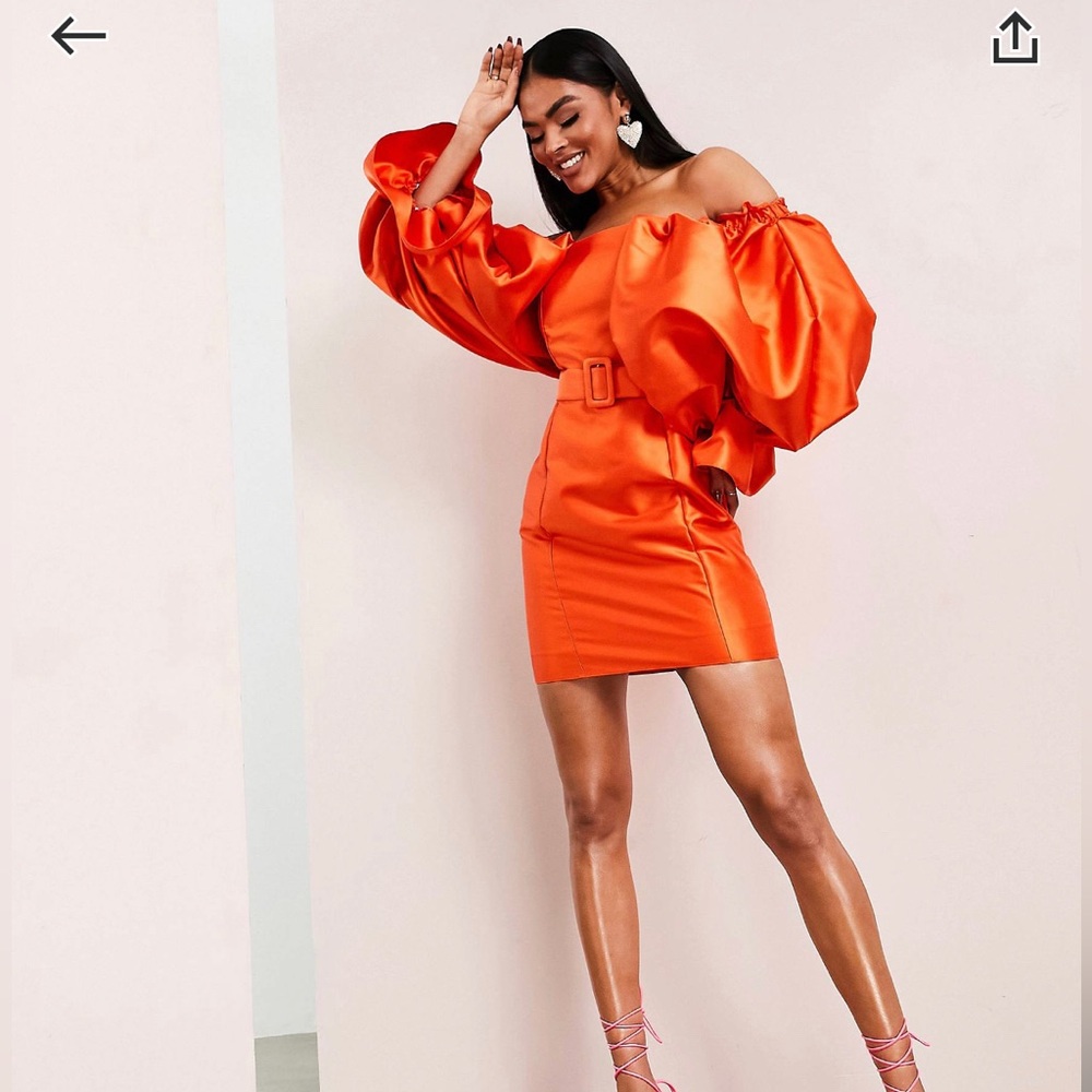ASOS Luxe mini dress with DRAMATIC sleeves & belt.